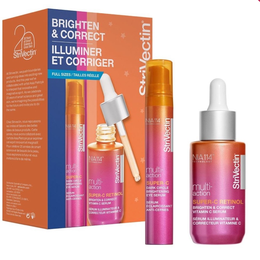 STRIVECTIN Brighten & Correct Multi-Action Super-C Face & Eye Serum $137 Val NIB